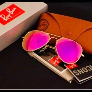 Ray-Ban Pink Mirrored Aviator Sunglasses- 58mm